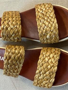 MIA Braided Tan and Brown Wedge Slide Sandals
